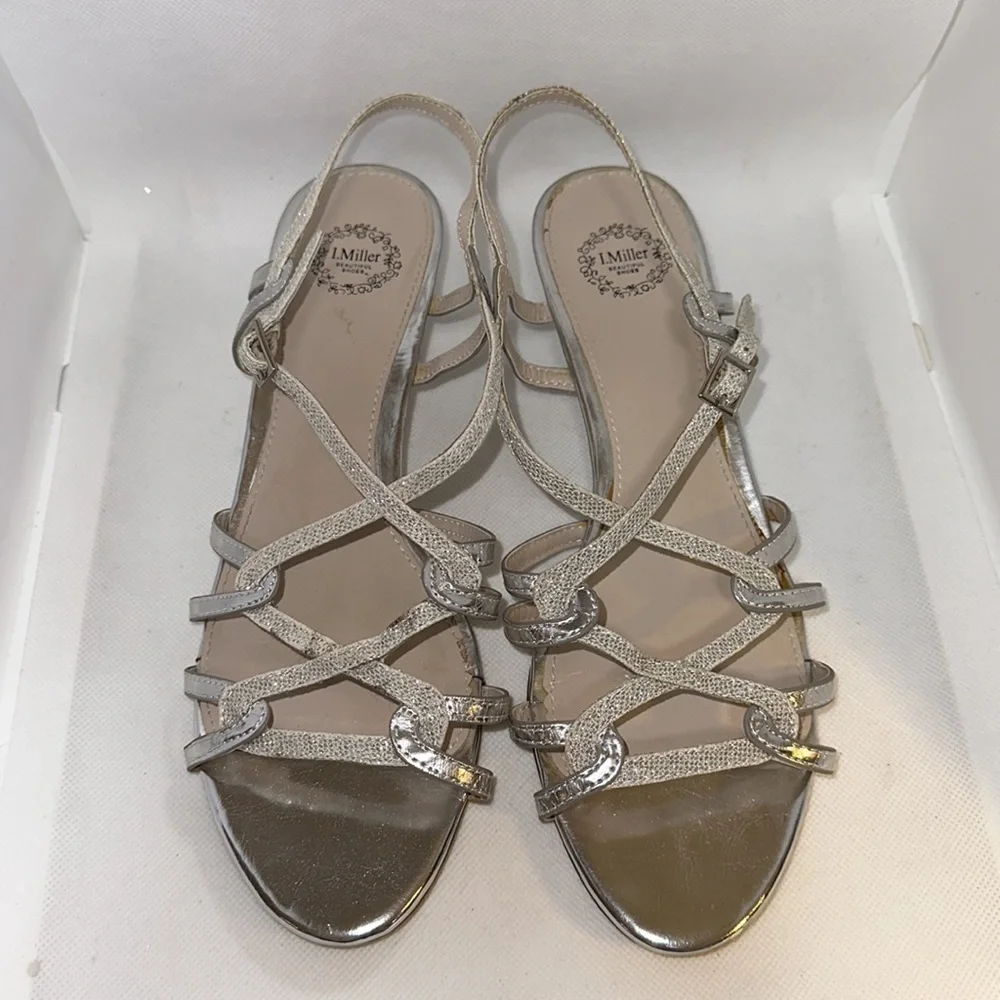 I. Miller Beautiful Shoes Strappy Metallic Wedge Sandals Size 8.5 - EUC
